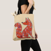 Tote Bag Folk Art Flower Motif Fox (De près)