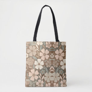 Tote Bag Folk Contemporain Fleurit dans des Tons Terreux Do