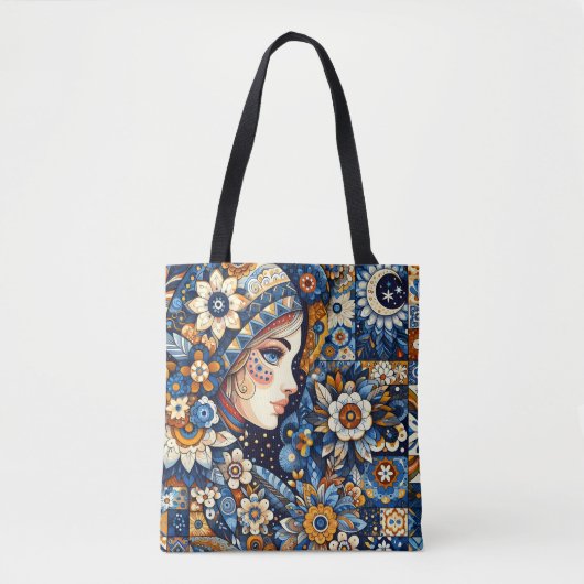 Tote Bag Folklore Russe Gzhel Bohême Chic Mode art (Devant)