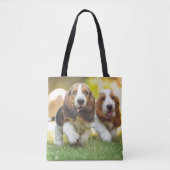 Tote Bag Fonctionnement de chiots de Basset Hound (Devant)