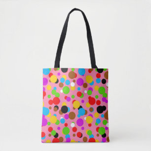 Tote Bag Fond rose points de polka colorés