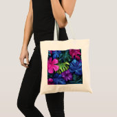 Tote Bag Fond vibrant de feuilles tropicales néon Monstera (Devant (produit))