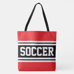 Tote Bag FOOTBALL Bandes de course rayées rouge vif noir et