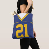 Tote Bag Football Jersey, Bleu, Nom & Numéro Modèle (De près)