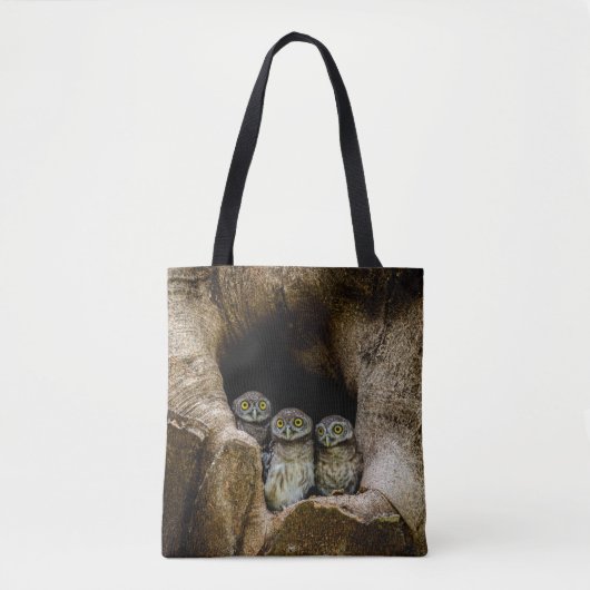 Tote Bag Forests | Three Owls Looking (Devant)