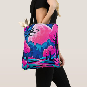 Tote Bag Forêt artistique rose sous la lumière de la lune