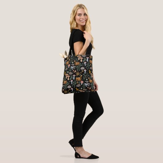 Tote Bag Forêt automnale champignons et animaux d'automne (Sur le modèle)