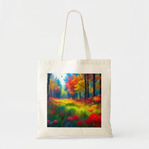 Tote Bag Forêt avec des arbres et des fleurs colorés