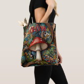 Tote Bag Forêt de champignons bohème rétro (De près)