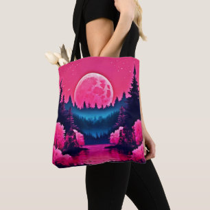 Tote Bag Forêt de lac de fantaisie éclairée au néon par la 