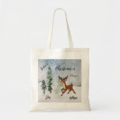 Tote Bag Forêt de neige avec un cerf de bébé Noël (Devant)