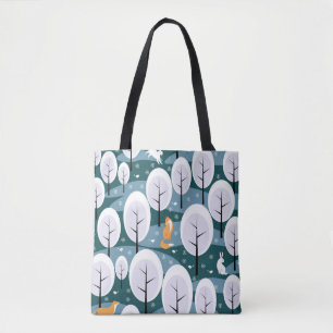 Tote Bag Forêt d'hiver de Noël : Animaux Motifs sans coutur