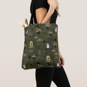 Tote Bag Forêt ensorcelée Halloween vert foncé