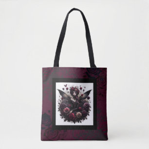 Tote Bag Forêt sombre gothique fée florale roses bordeaux
