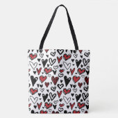 Tote Bag Forme de coeur blanc, noir et rouge (Devant)