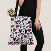 Tote Bag Forme de coeur blanc, noir et rouge (De près)