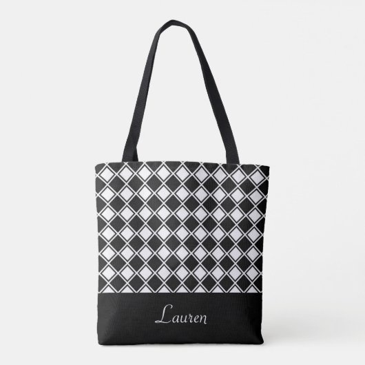 Tote Bag Forme géométrique diamant noir et blanc personnali (Dos)