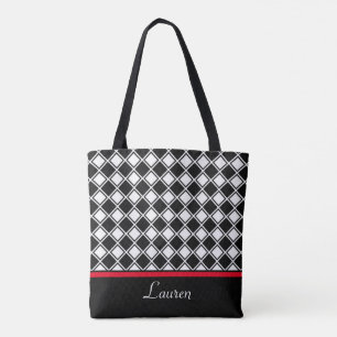 Tote Bag Forme géométrique diamantée chic noir et blanc