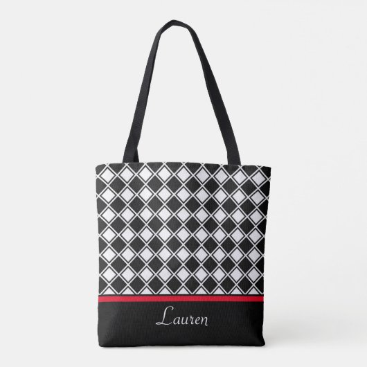 Tote Bag Forme géométrique en losange noir et blanc (Dos)