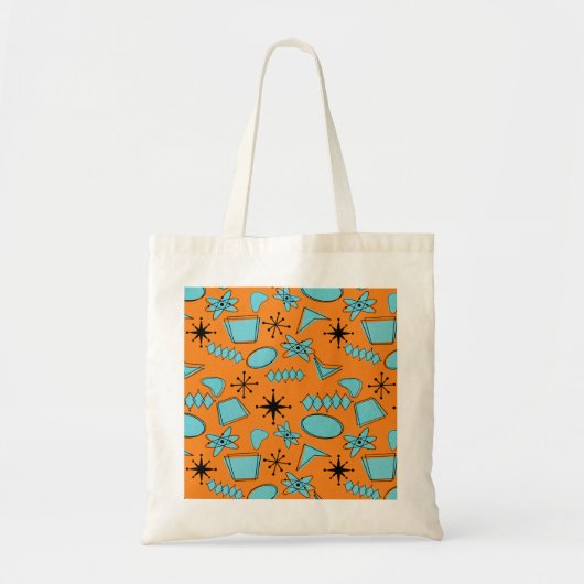 Tote Bag Formes atomiques MCM Turquoise sur orange (Devant)