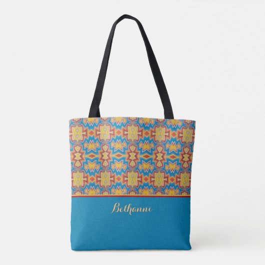 Tote Bag Formes d'inspiration tribale turquoise, jaune et r (Dos)
