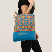 Tote Bag Formes d'inspiration tribale turquoise, jaune et r (De près)