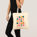 Tote Bag Formes géométriques colorées Conception moderne si<br><div class="desc">Cette oeuvre d'art amusante présente une grille simple remplie de formes géométriques colorées.</div>