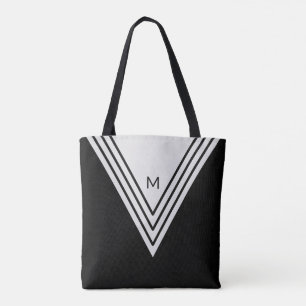 Tote Bag Formes géométriques élégantes noir et gris argenté