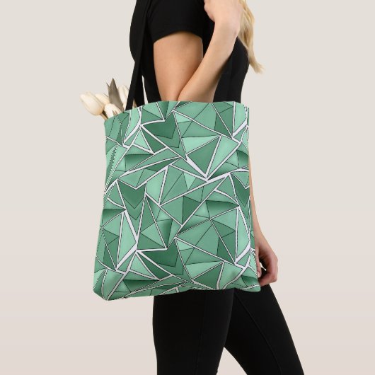 Tote Bag Formes géométriques motif vert abstrait  (De près)