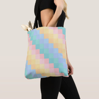 TOTE BAG FORMES GÉOMÉTRIQUES ROSE BLEU JAUNE VERT PASTEL