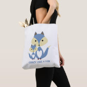 Tote Bag Fou comme un renard, Blue Fox Burlap (De près)
