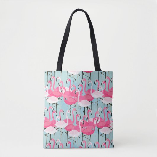 Tote Bag Foule rose et blanche des Flamants roses (Devant)