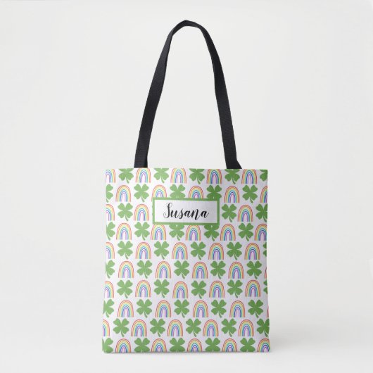 Tote Bag Four Leave Clovers et Rainbows Motif (Devant)