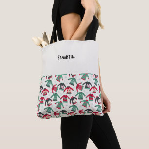 Tote Bag Fournitures de fête de Noël moche Sweater Nom vert