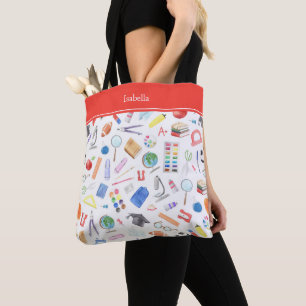Tote Bag Fournitures scolaires personnalisées Motif Prénom