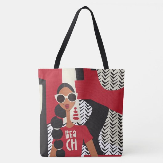 Tote Bag Fourre-tout à épaule rouge, blanche et noire (Devant)