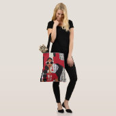 Tote Bag Fourre-tout à épaule rouge, blanche et noire (Sur le modèle)