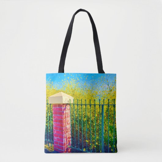 Tote Bag Fourre-tout à fleurs de clôture jaune (Devant)