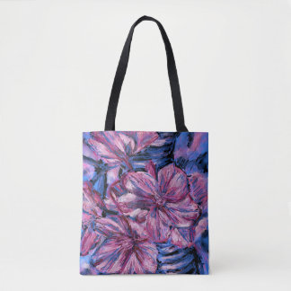 Tote Bag Fourre-tout à l'épaule, Bleu des fleurs de cerisie