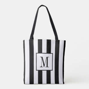 Tote Bag Fourre-tout à rayures noir et blanc monogramme