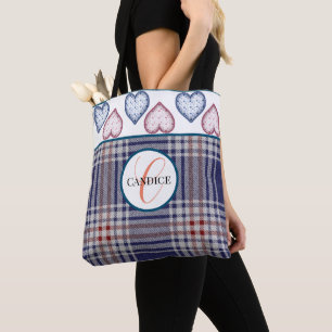 Tote Bag Fourre-tout Américaine Monogramme Rouge Blanc Et B