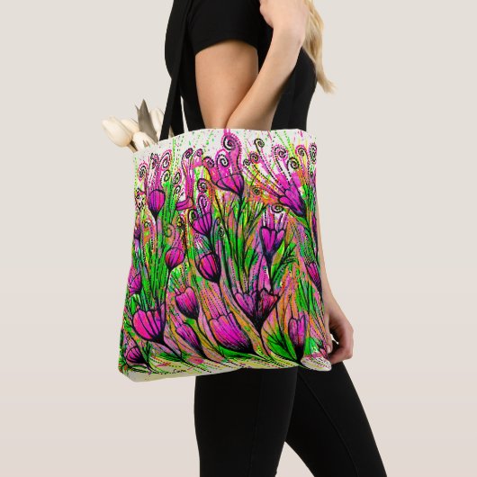 Tote Bag Fourre-tout aux fleurs roses (De près)