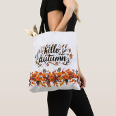 Tote Bag Fourre-tout avec "Hello Autumn" copie et citrouill (De près)