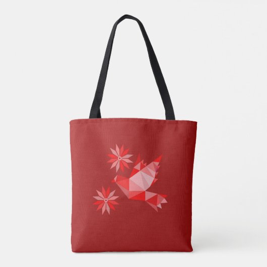 Tote Bag Fourre-tout avec l'oiseau créatif avec la fleur (Dos)