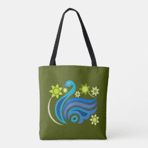 Tote Bag Fourre-tout avec l'oiseau créatif avec la fleur