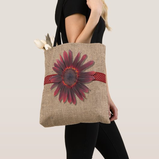 Tote Bag Fourre-tout - Burlap et Ring O'Fire Sunflower (De près)