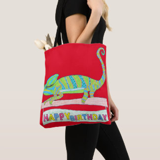 Tote Bag Fourre-tout - Chameleon d'anniversaire (rouge)