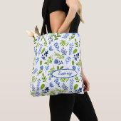 Tote Bag Fourre-tout d'impression florale bleue et verte (De près)