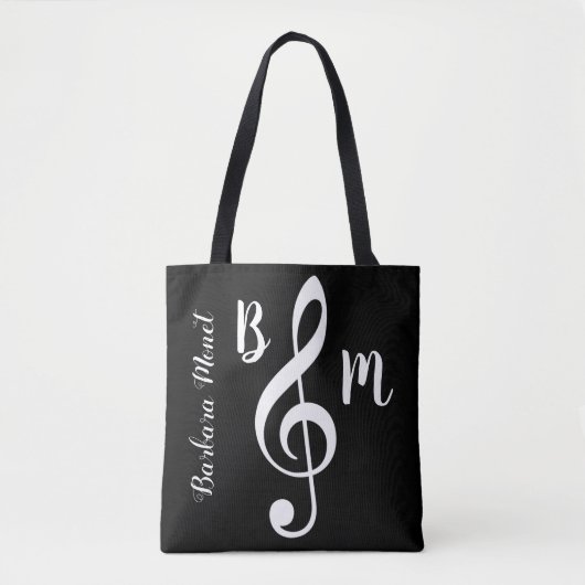 Tote Bag fourre-tout noir monogrammed treble clef / notes d (Devant)