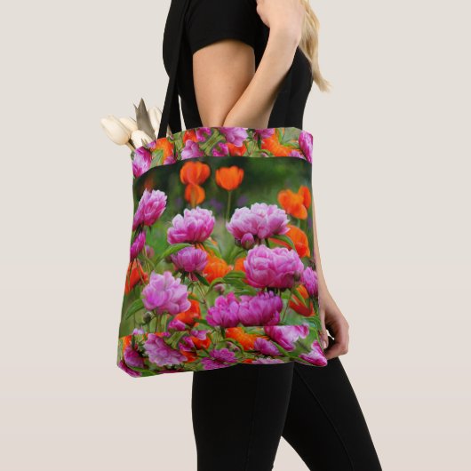 Tote Bag Fourre-tout - Pies Roses & Pépites Oranges. (De près)